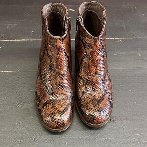 Clarks Brown Snake-Print Leather Ankle Booties